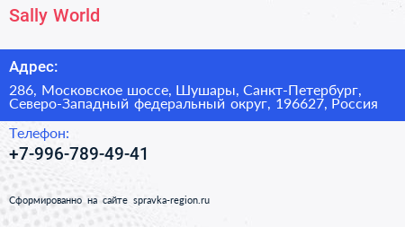 Sally World - визитка