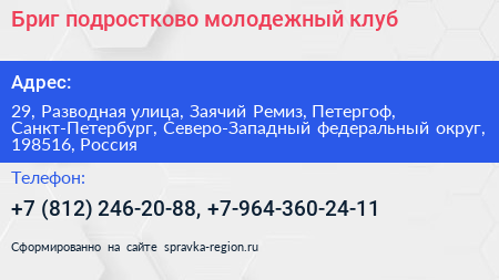 Бриг подростково молодежный клуб - визитка