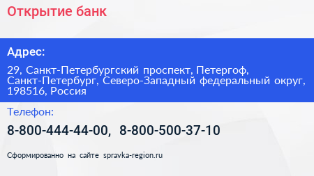 Открытие банк - визитка