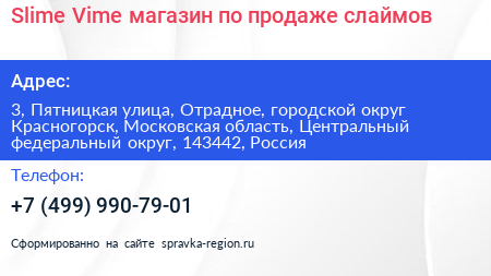 Slime Vime магазин по продаже слаймов - визитка