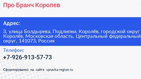 Про Бранч Королев - визитка