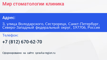 Мир стоматологии клиника - визитка