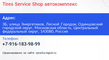 Tires Service Shop автокомплекс - визитка