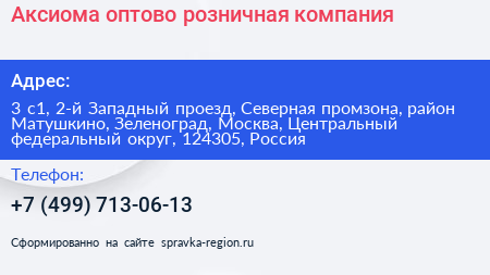 Аксиома оптово розничная компания - визитка