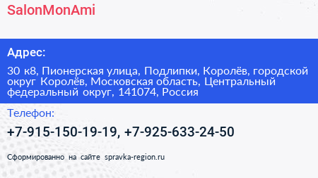 SalonMonAmi - визитка