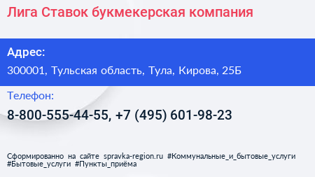 Лига Ставок букмекерская компания - визитка