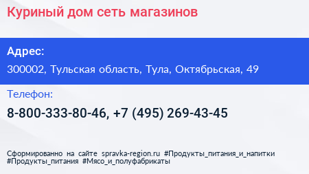 Куриный дом сеть магазинов - визитка