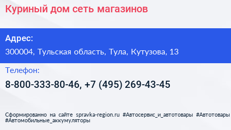 Куриный дом сеть магазинов - визитка