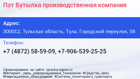 Пэт Бутылка производственная компания - визитка