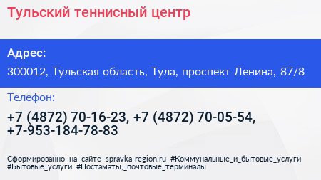 Тульский теннисный центр - визитка