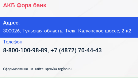 АКБ Фора банк - визитка
