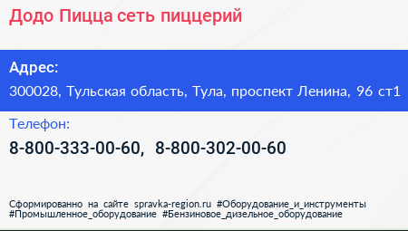 Додо Пицца сеть пиццерий - визитка