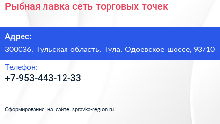 Рыбная лавка сеть торговых точек - визитка