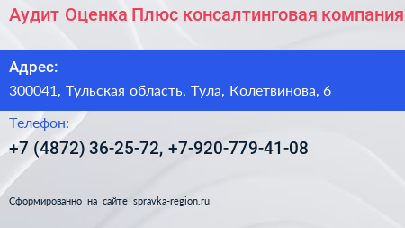 Аудит Оценка Плюс консалтинговая компания - визитка