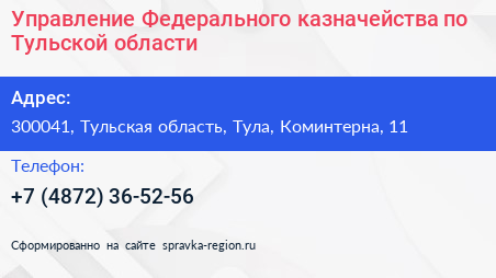 Управление Федерального казначейства по Тульской области - визитка