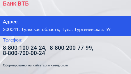 Банк ВТБ - визитка