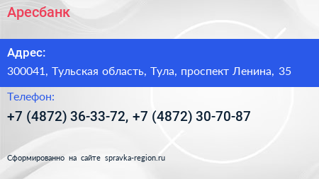 Аресбанк - визитка