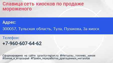Славица сеть киосков по продаже мороженого - визитка