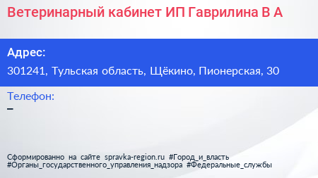 Ветеринарный кабинет ИП Гаврилина В А  - визитка
