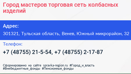 Город мастеров торговая сеть колбасных изделий - визитка