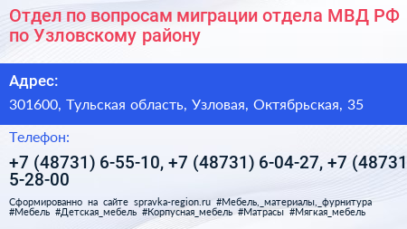 Отдел по вопросам миграции отдела МВД РФ по Узловскому району - визитка