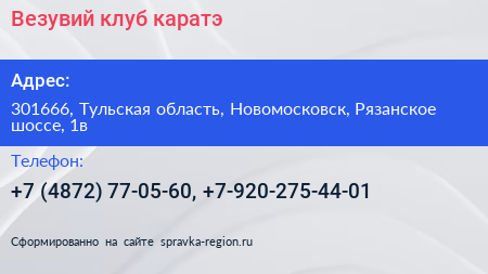 Везувий клуб каратэ - визитка