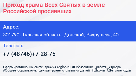 Приход храма Всех Святых в земле Российской просиявших - визитка