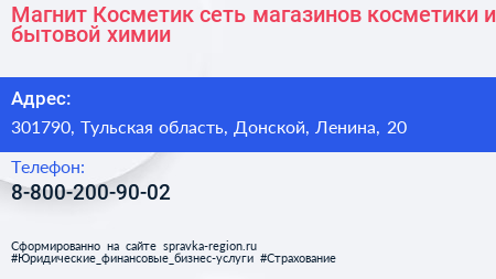 Магнит Косметик сеть магазинов косметики и бытовой химии - визитка