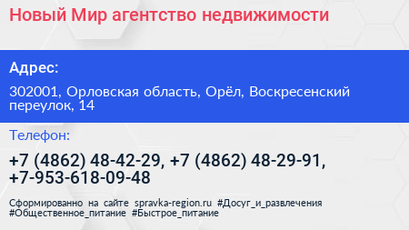 Новый Мир агентство недвижимости - визитка