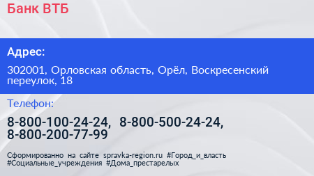 Банк ВТБ - визитка