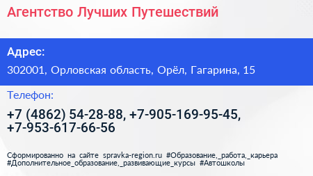 Агентство Лучших Путешествий - визитка