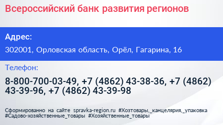 Всероссийский банк развития регионов - визитка