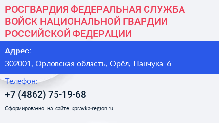 РОСГВАРДИЯ ФЕДЕРАЛЬНАЯ СЛУЖБА ВОЙСК НАЦИОНАЛЬНОЙ ГВАРДИИ РОССИЙСКОЙ ФЕДЕРАЦИИ - визитка