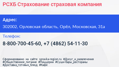 РСХБ Страхование страховая компания - визитка