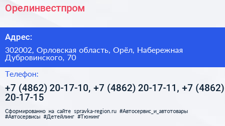 Орелинвестпром - визитка