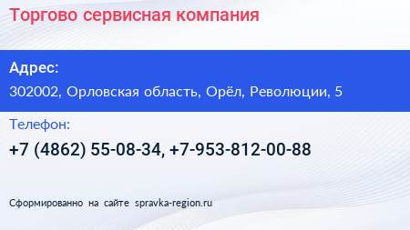 Торгово сервисная компания - визитка