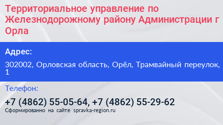 Территориальное управление по Железнодорожному району Администрации г Орла - визитка