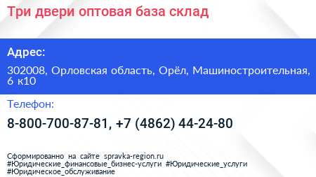 Три двери оптовая база склад - визитка