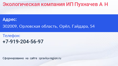 Экологическая компания ИП Пухначев А Н  - визитка