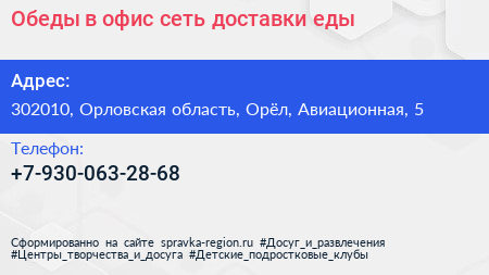 Обеды в офис сеть доставки еды - визитка