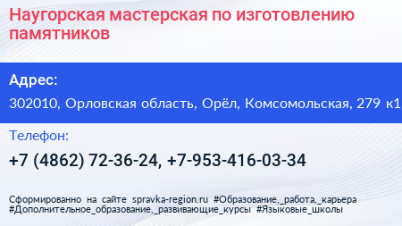 Наугорская мастерская по изготовлению памятников - визитка