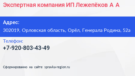 Экспертная компания ИП Лежепёков А А  - визитка