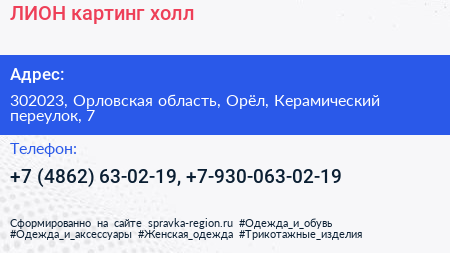 ЛИОН картинг холл - визитка