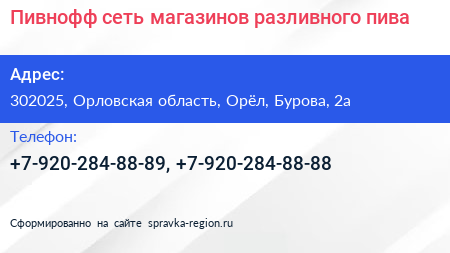 Пивнофф сеть магазинов разливного пива - визитка