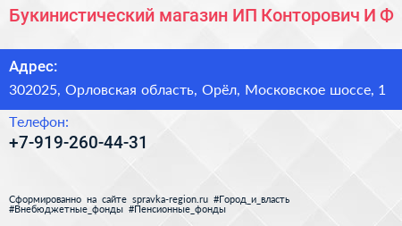 Нажмите, чтобы скачать визитку Букинистический магазин ИП Конторович И Ф - визитка
