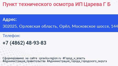 Пункт технического осмотра ИП Царева Г Б  - визитка