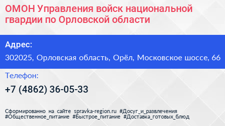 ОМОН Управления войск национальной гвардии по Орловской области - визитка