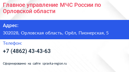 Главное управление МЧС России по Орловской области - визитка