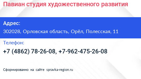 Павиан студия художественного развития - визитка