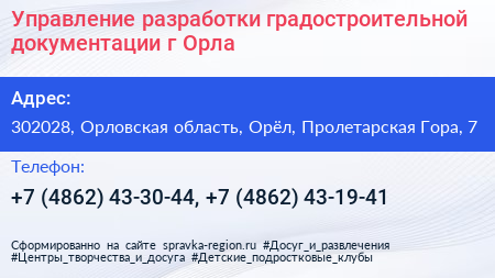 Управление разработки градостроительной документации г Орла - визитка